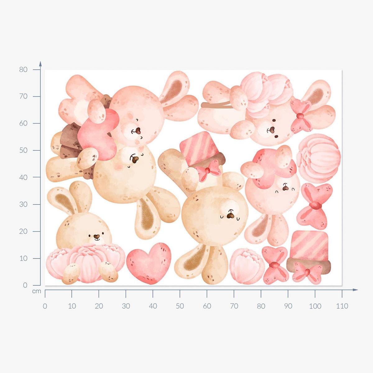 WANDAUFKLEBER 80x110cm - Hasenfamilie - Multicolor, Kunststoff (80/110/0.1cm) - Wallfluent