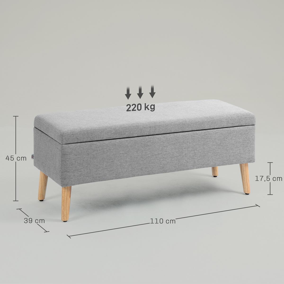 TRUHENBANK scandinavia Polyester Holz Grau - Grau, Kunststoff (39/45/110cm) - HOMCOM