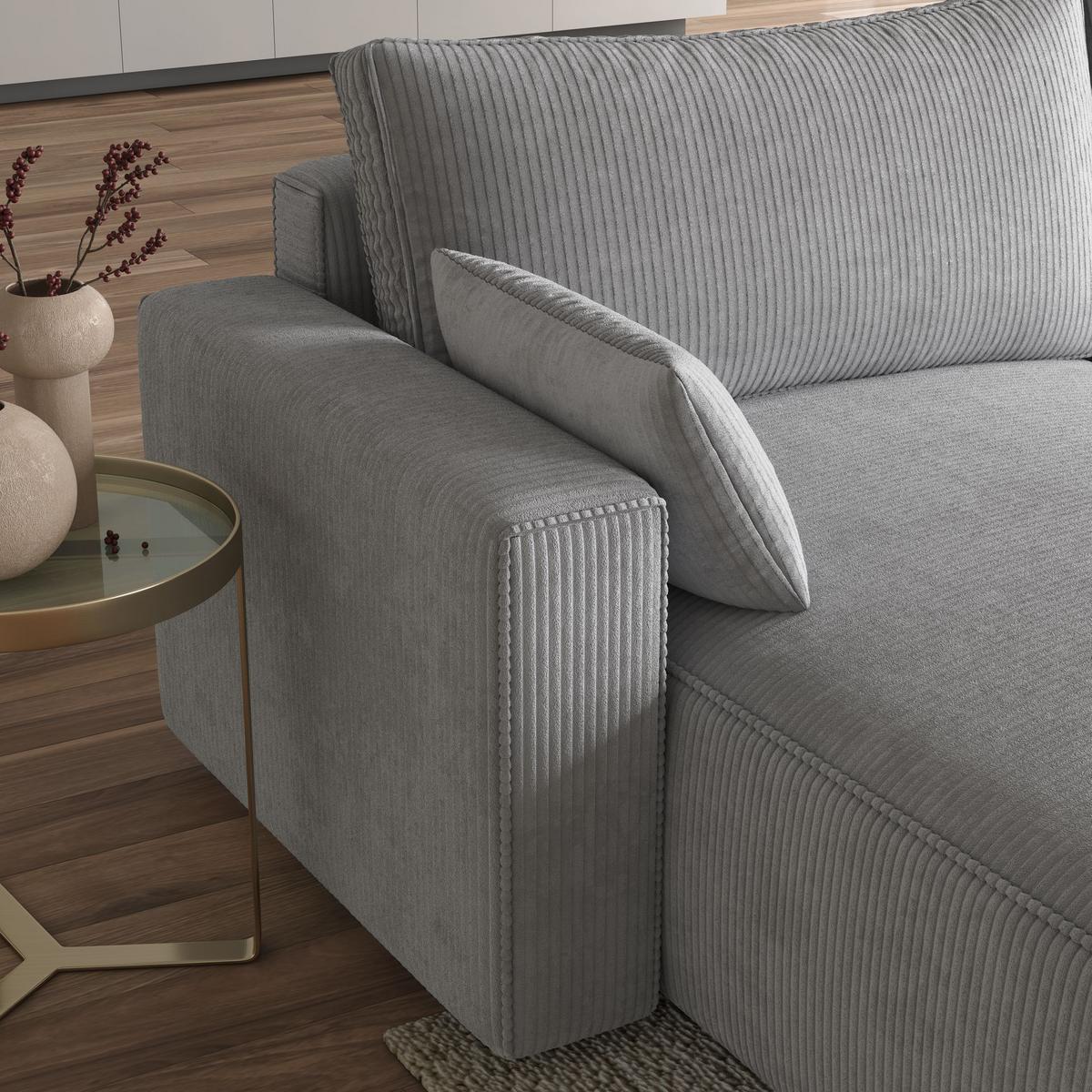ECKSOFA FORIL P Graphitfarben Kordstoff mit Schlaffunktion - Graphitfarben/Grau, Holz/Kunststoff (265/178cm) - MASSENO