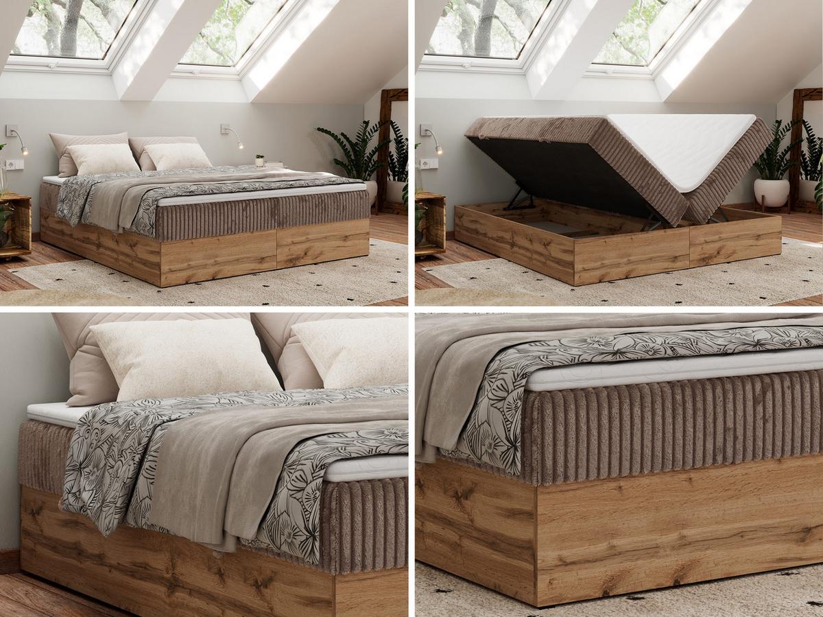 BOXBETT WOOD ZERO 140/200 - Braun Cord - H4 - Topper Visco - Braun, Textil (140/200cm) - MKS