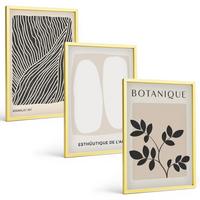 BILDER SET 3er Set - 40x60 cm Goldrahmen - Pflanzenmuster und Linien - Goldfarben, Kunststoff (40/60cm) - TULUP
