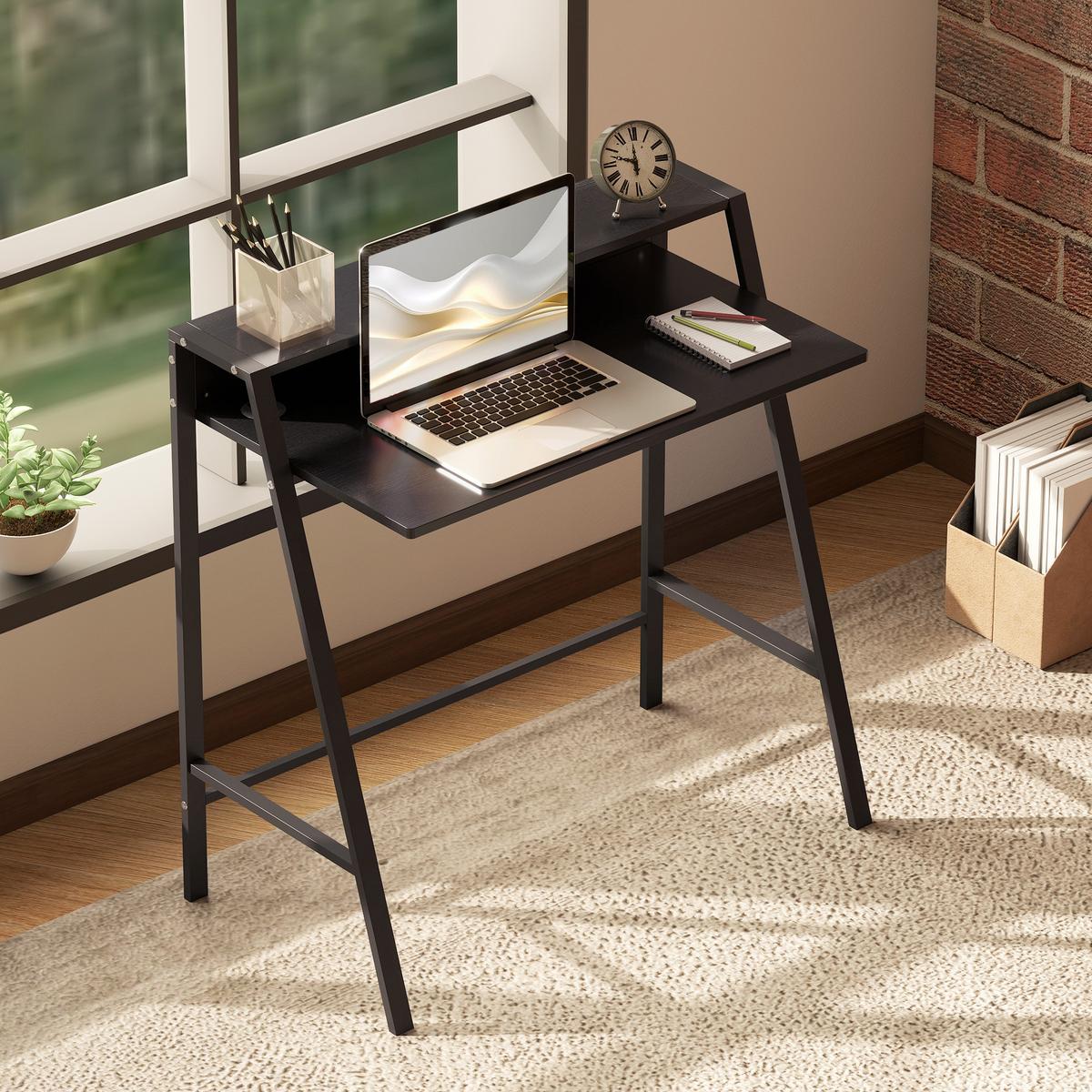 SCHREIBTISCH, MDF, Eisen, Schwarz - Schwarz, Kunststoff (84/45/85cm) - HOMCOM
