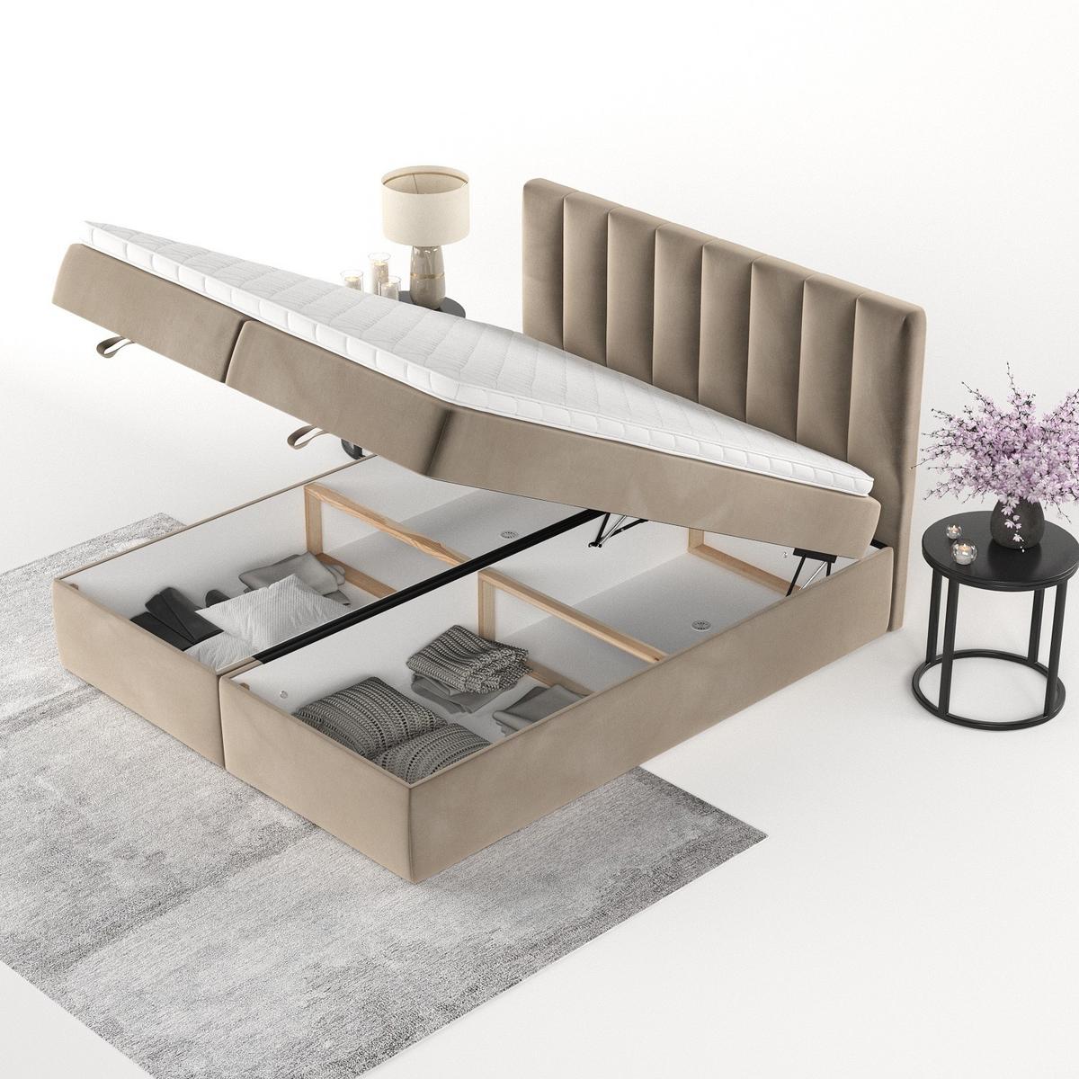 BOXBETT Lusso 180/200 cm Taupe im Paros Stoff - Taupe/Schwarz, Holz/Holzwerkstoff (180/200cm) - AltaBeds
