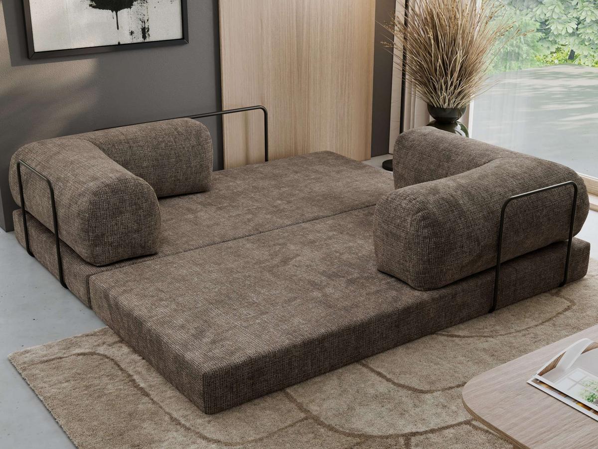 3-SITZER SOFA ORSETTO - Braun Schenille grob gewebt - Schwarz/Braun, Textil/Metall (200/70/100cm) - MKS