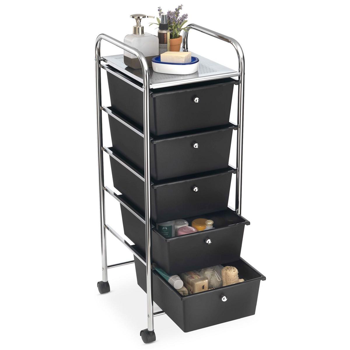 BADROLLWAGEN GINA schwarz - Schwarz, Kunststoff/Metall (33/94/39cm) - IDIMEX