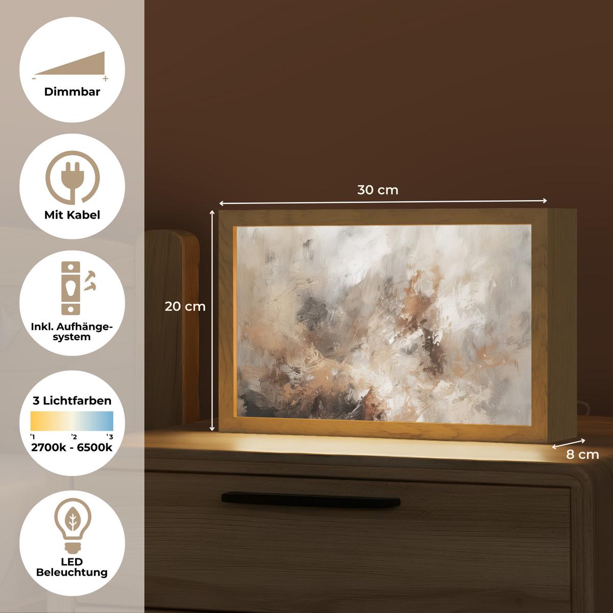 TISCHLEUCHTE Farbe - Abstrakt - Beige - Kunst 30x20 cm - Apfelbaumfarben, Holzwerkstoff (8/30/20cm) - OnlyWow