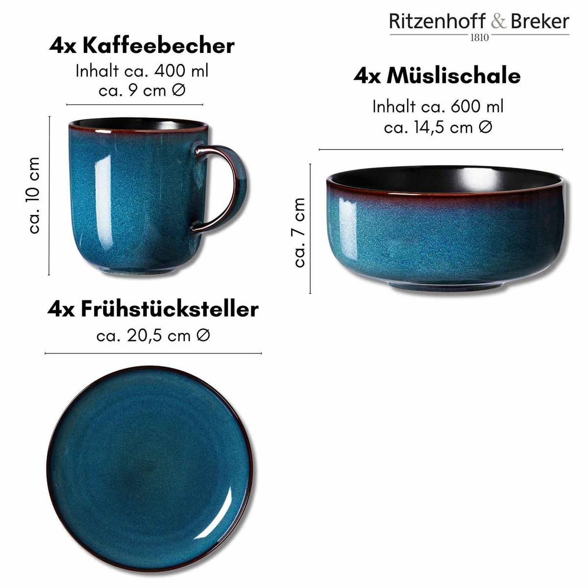 FRÜHSTÜCKS-SET Bali blau 12-tlg. - Blau, Keramik (2/2/2cm) - Ritzenhoff Breker
