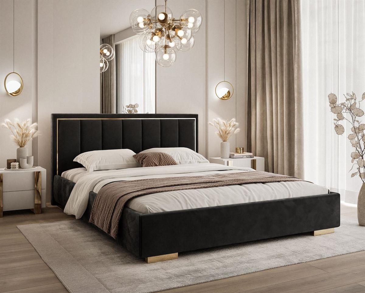 POLSTERBETT AURELIA 120x200 mit Stauraum für Bettwäsche und Rahmen Jasmine 100 - Schwarz, Textil - Lookway