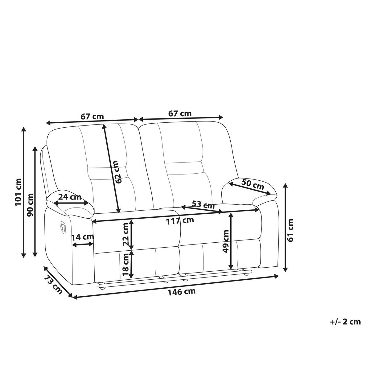 2-SITZER-SOFA mit LED-Beleuchtung Samtstoff Beige Bergen - Beige, Textil (146/101/73cm) - Beliani