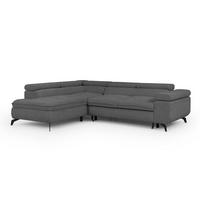 ECKSOFA mit Schlaffunktion und Bettkasten Bonnie aus Grau Chenille-Stoff mit verstellbaren Kopfstützen und Armlehne - Ottomane links - Schwarz/Grau, Holz/Textil (275/210cm) - S-Style Möbel
