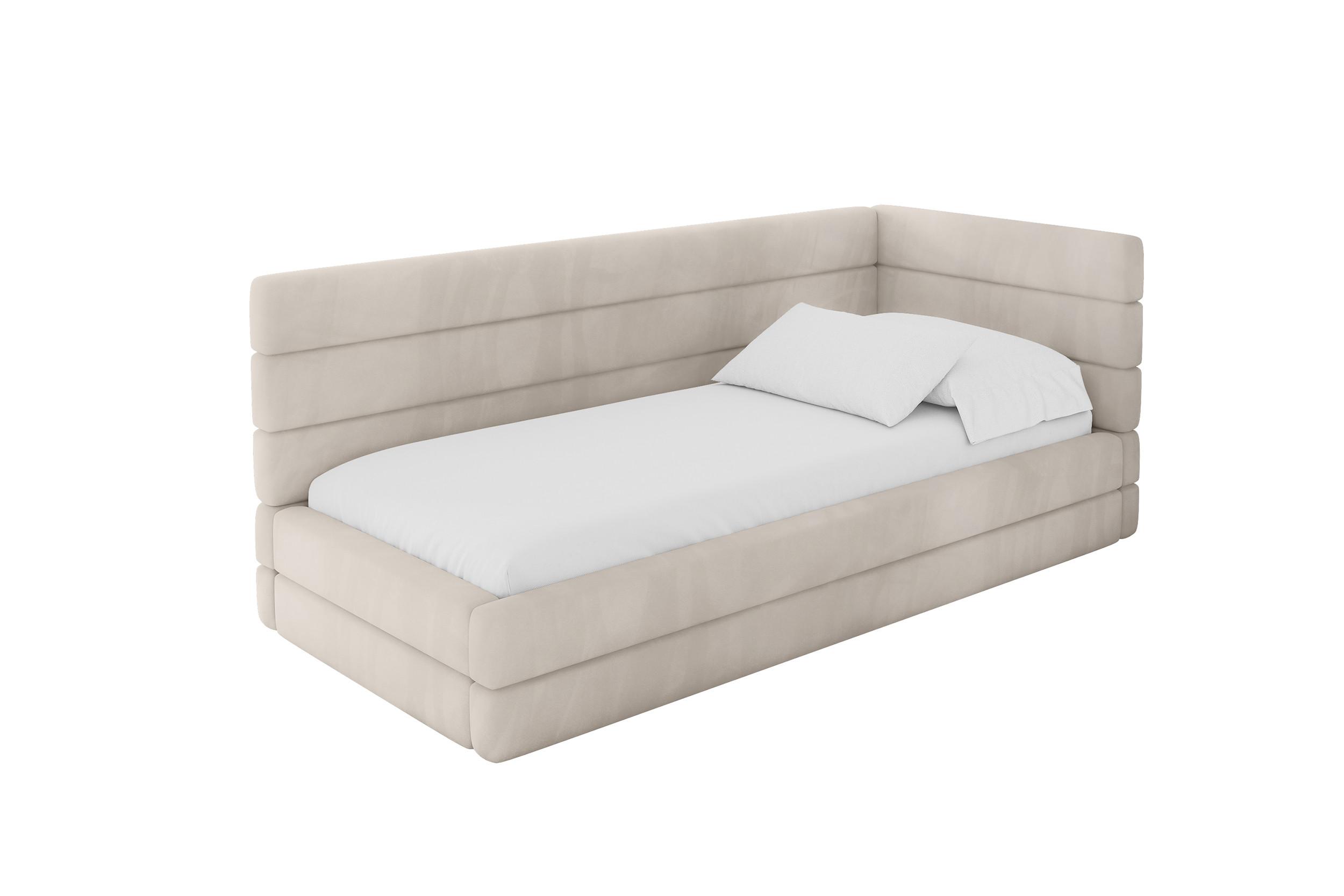 EINZELLBETT Jugendbett mit Bettkasten, Links - BEMY 100x200 Beige - Ecru, Holzwerkstoff/Textil (100/200cm) - ALTDECOR