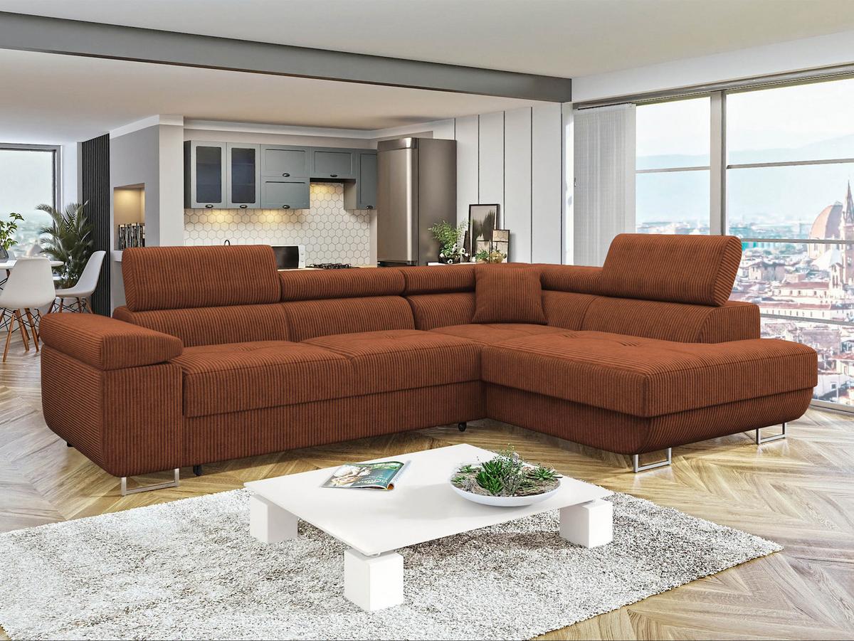 ECKSOFA Torezio Cord, Seite: Rechts - Braun, Holz/Textil (203/274cm) - MIRJAN24