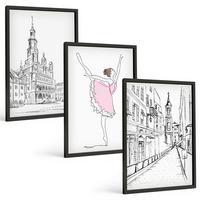 BILDER SET 3er Set - 40x60 cm Schwarzer Rahmen - Stilvolle Ballerinen und Architektur - Schwarz, Kunststoff (40/60cm) - TULUP