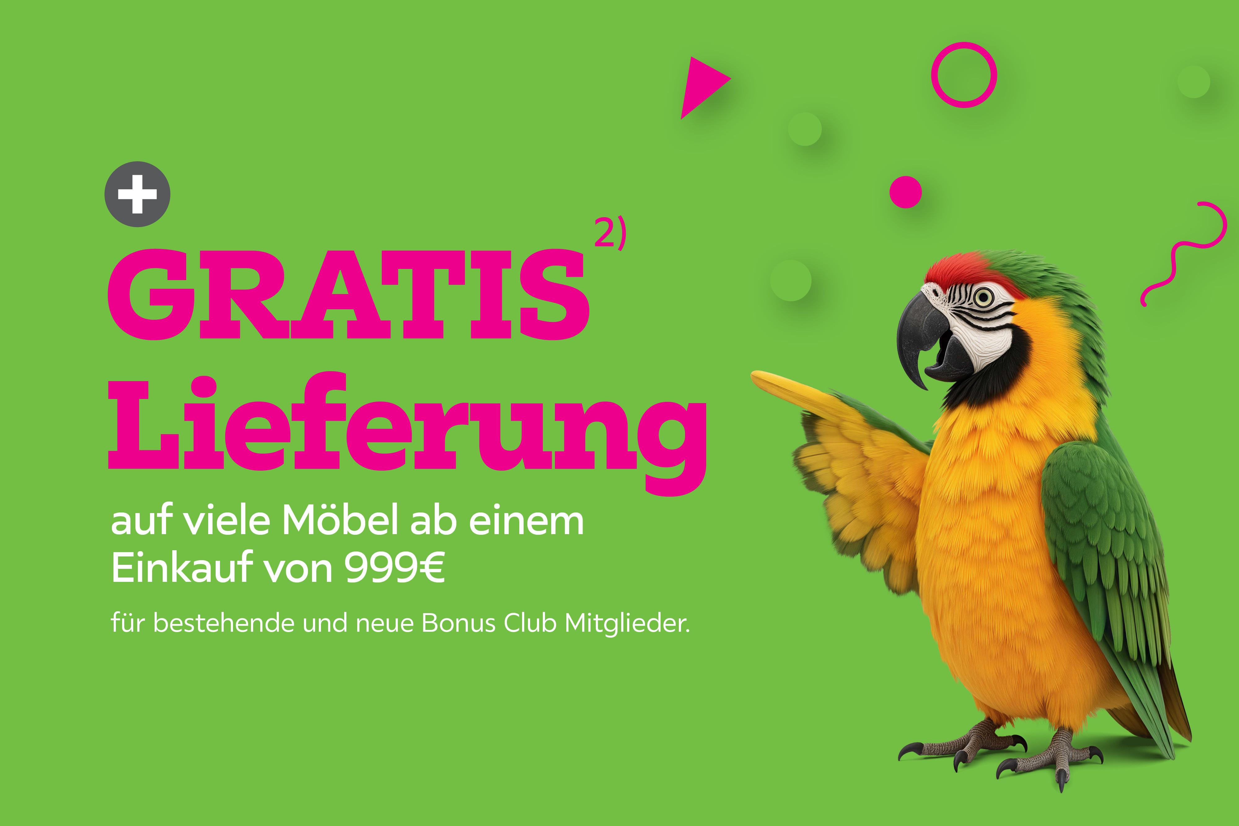 Gratis Lieferung auf viele Möbel ab einem Einkauf von 999€