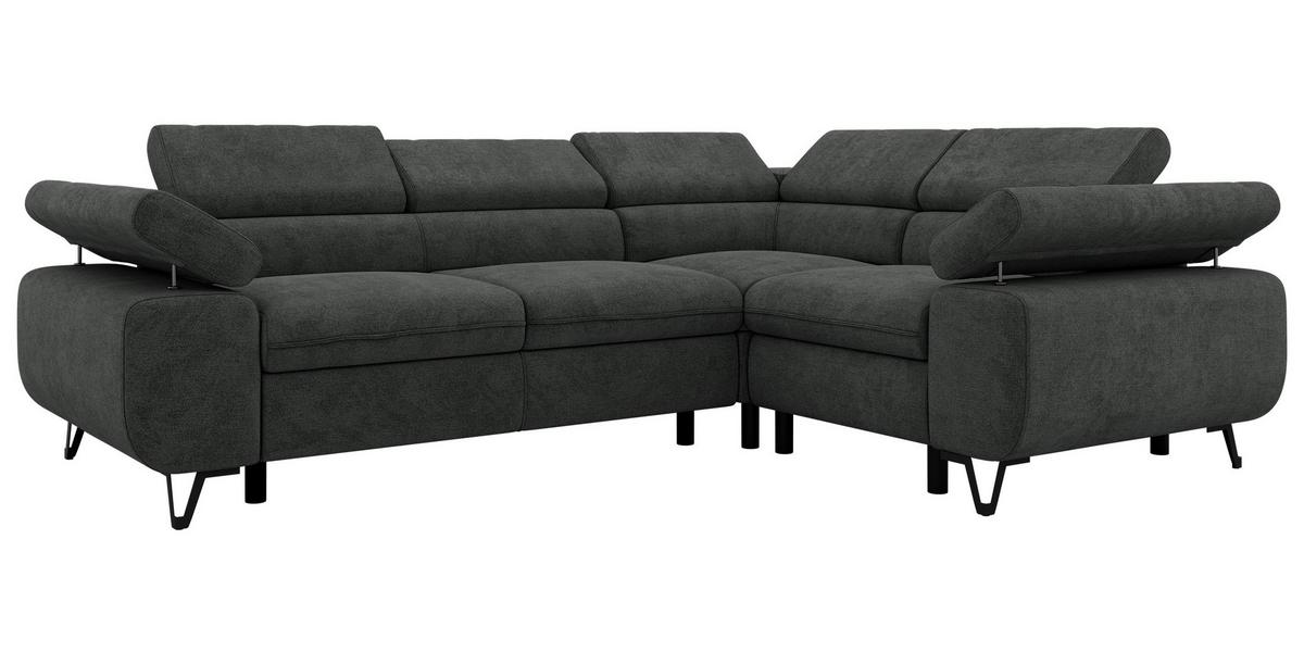 ECKSOFA ORSO L Dunkelgrau Stukture - Rechts Seite - Dunkelgrau/Schwarz, Textil/Metall (268/197cm) - MKS