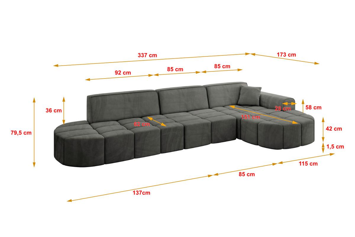 ECKSOFA Ottomane Rechts LIVO-L2 - 337x173x79,5 cm Dunkelgrau - Dunkelgrau, Holzwerkstoff/Textil (337/173cm) - ALTDECOR