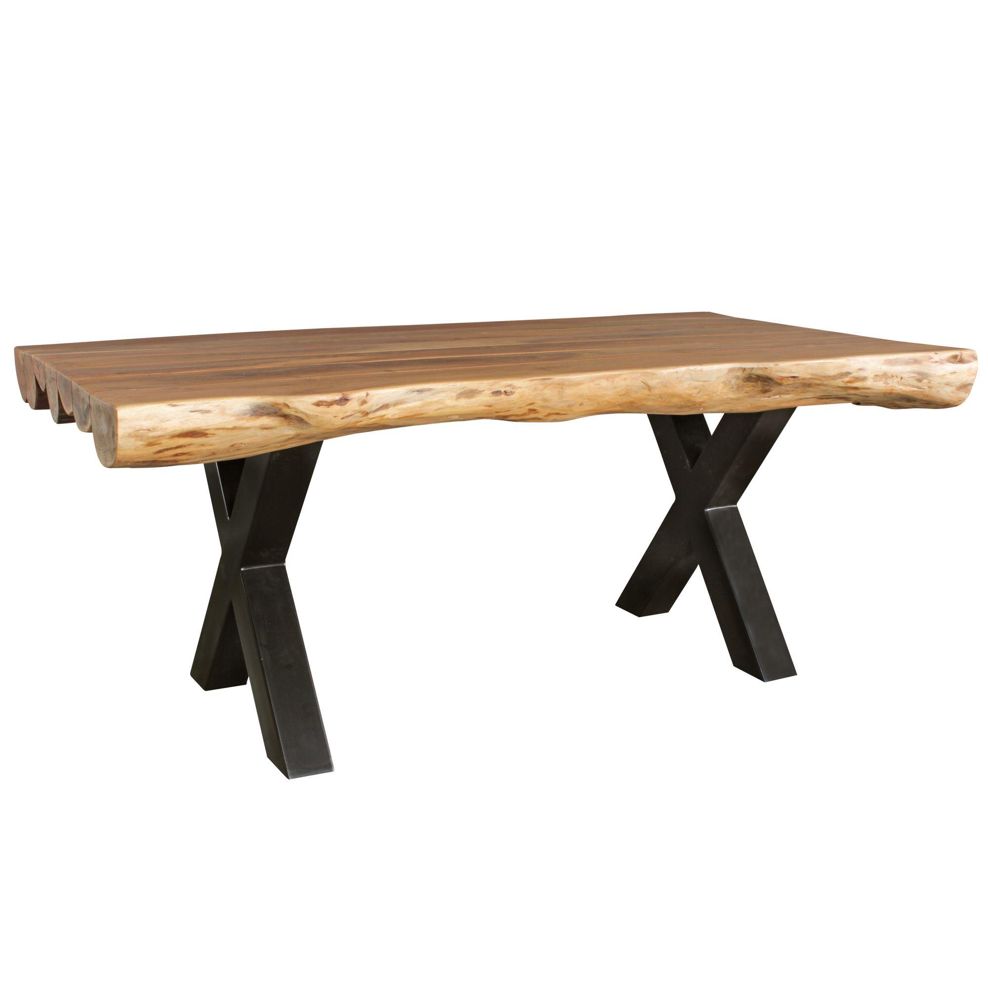 ESSZIMMERTISCH – Rechteckig Akazie Massivholz 200x100x77 cm Baumstammform - Schwarz/Akaziefarben, Metall (200/100/77cm) - KADIMA DESIGN