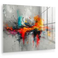 ACRYLGLASBILD Moderne Kunst - Orange - Grau - Abstrakt 80x60 cm - Hellgrau, Glas (80/60cm) - MuchoWow