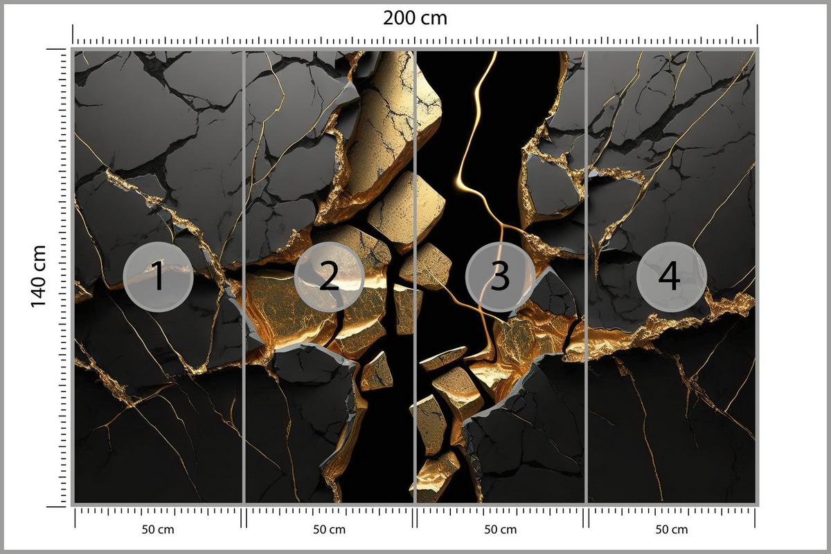 FOTOTAPETE für Wohnzimmer Schwarzer Abstrakter Marmor Gold Risse Wand 200x140 - Schwarz, Papier (200/140cm) - Muralo