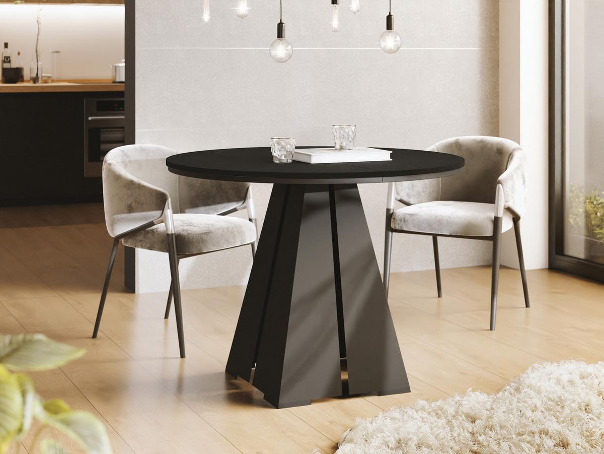 ESSTISCH Kova runder ausziehbarer, Schwarz 100-180/100/76 cm - Schwarz, Holzwerkstoff/Metall (100/176/76cm) - WFL GROUP