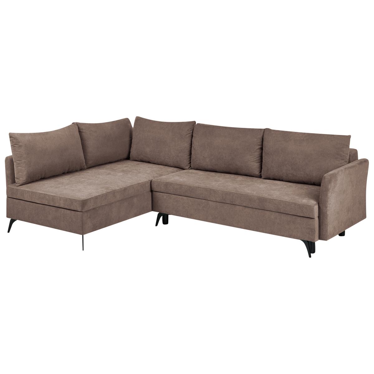 ECKSCHLAFSOFA 3-Sitzer Stoff Braun mit Stauraum rechtsseitig Koge - Braun, Textil (281/93cm) - Beliani