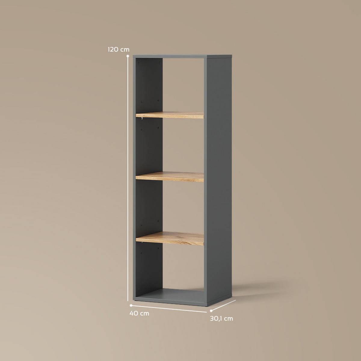 BÜCHERREGAL Lorena Anthrazit/Goldkraft Eiche mit 4 Fächern - Honigeiche/Anthrazit, Holzwerkstoff (40/120/30cm) - Livinity®