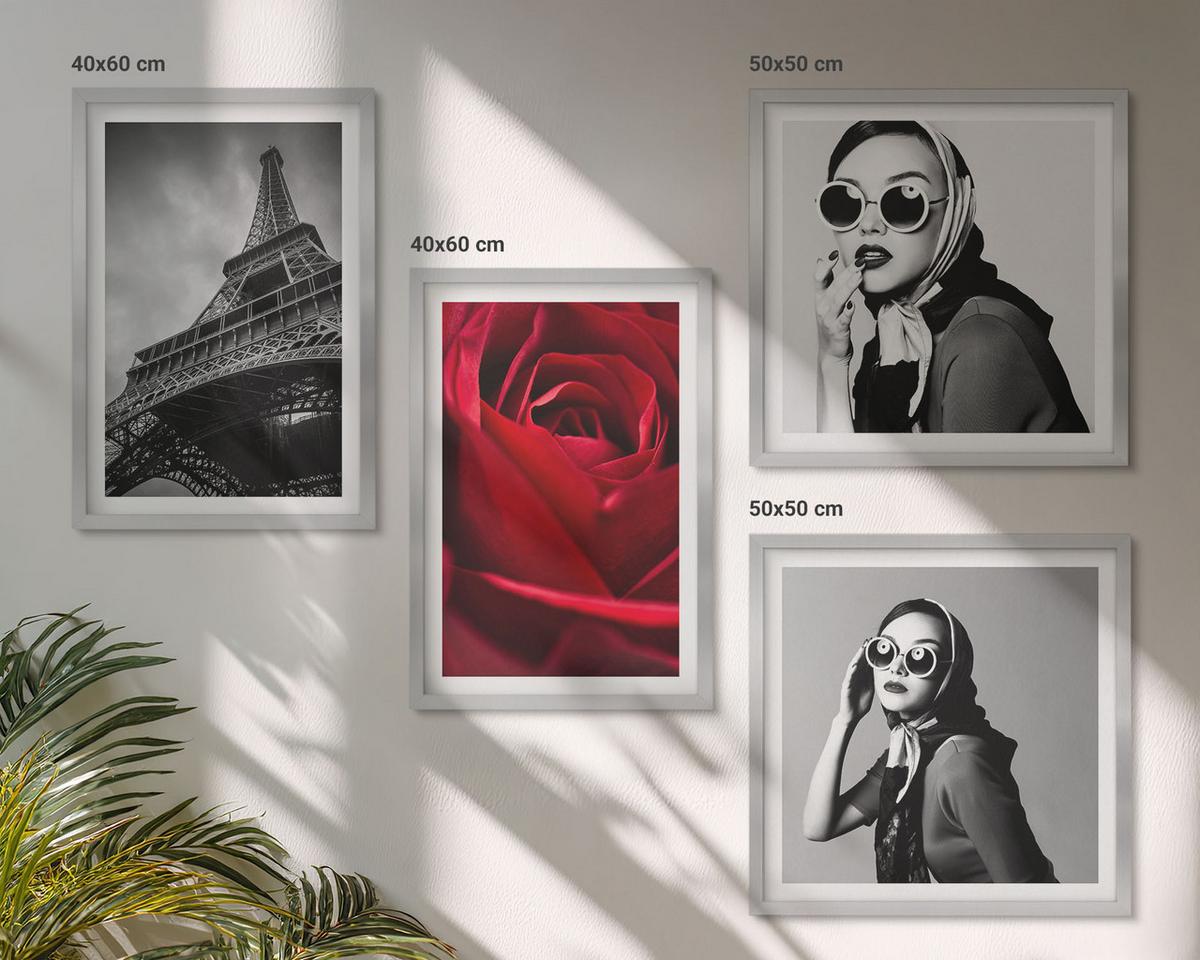 BILDER SET 4er Set - 50x50 cm & 40x60 cm Silberner Rahmen - Pariserin mit Eiffelturmbrille - Silberfarben, Kunststoff (50/50cm) - TULUP