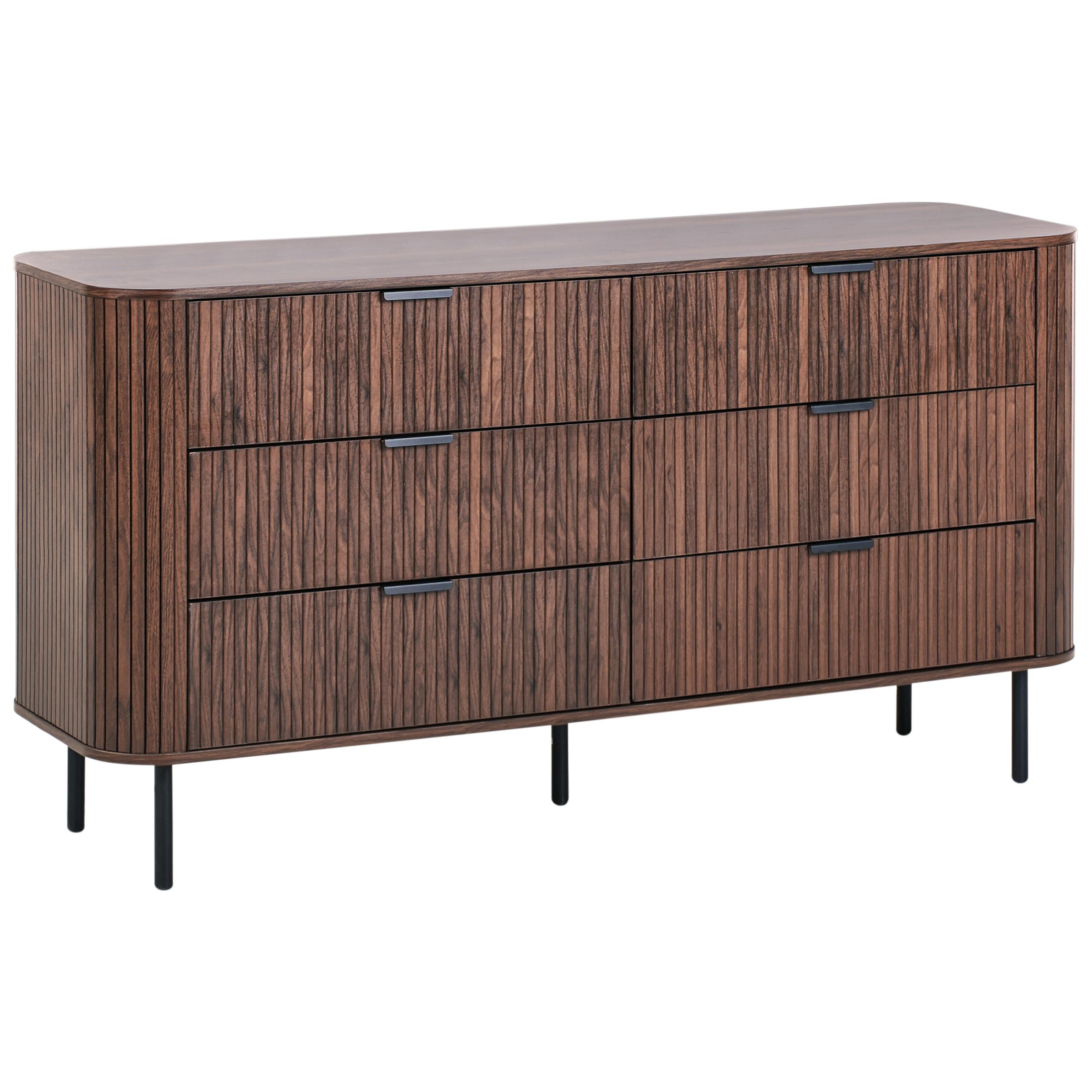 KOMMODE mit 6 Schubladen Dunkelbraun Bradley - Dunkelbraun/Schwarz, Holzwerkstoff (153/81/47cm) - Beliani