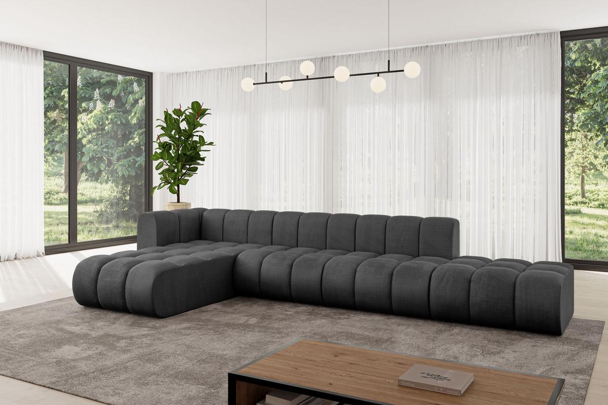 ECKSOFA modulares Sofa Zuvon-L2 - 387x177x70 cm Schwarz - Schwarz, Holzwerkstoff/Textil (387/177cm) - ALTDECOR