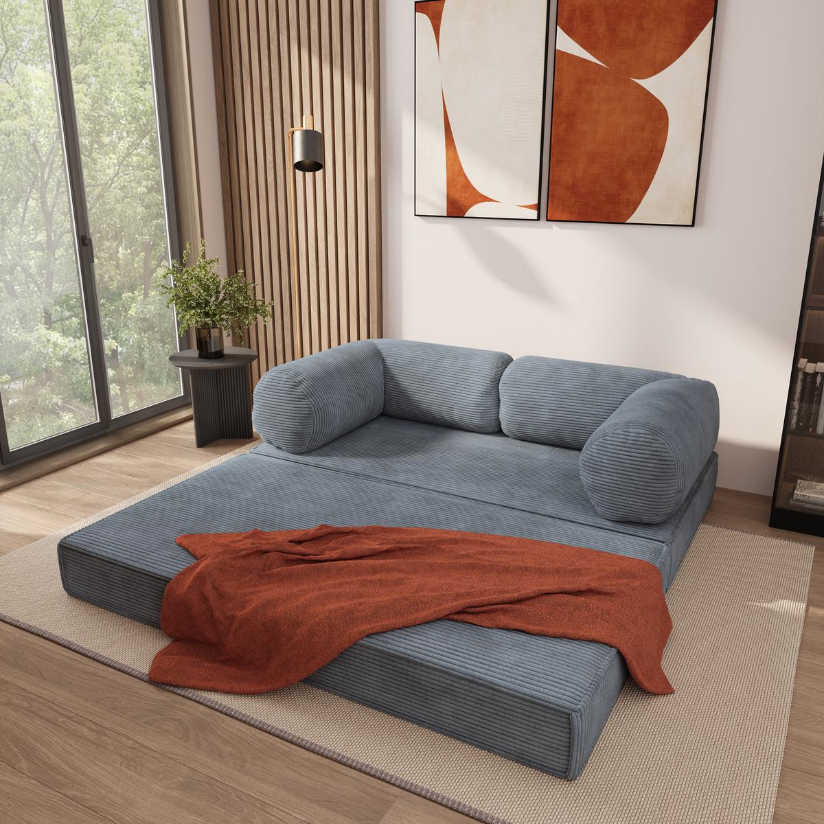 BETTSOFA ALVIO aus Schaumstoff Kordstoff Grau Schlaffunktion - Grau, Textil (170/68/80cm) - MASSENO