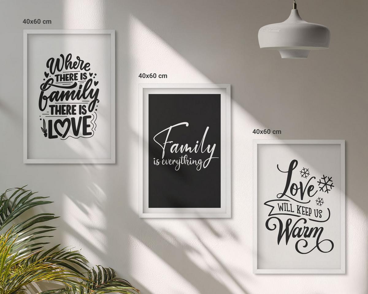 BILDER SET 3er Set - 40x60 cm Weißer Rahmen - Familie, Liebe, Wärme, Zuhause - Weiß, Kunststoff (40/60cm) - TULUP