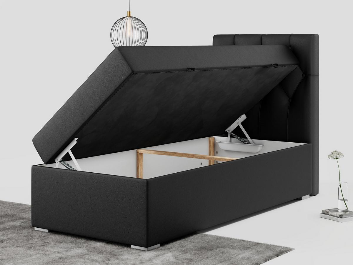 BOXBETT ALDA 90/200 Schwarz Kunstleder - H3 - Rechts Seite - Schwarz, Holz/Textil (90/200cm) - MKS