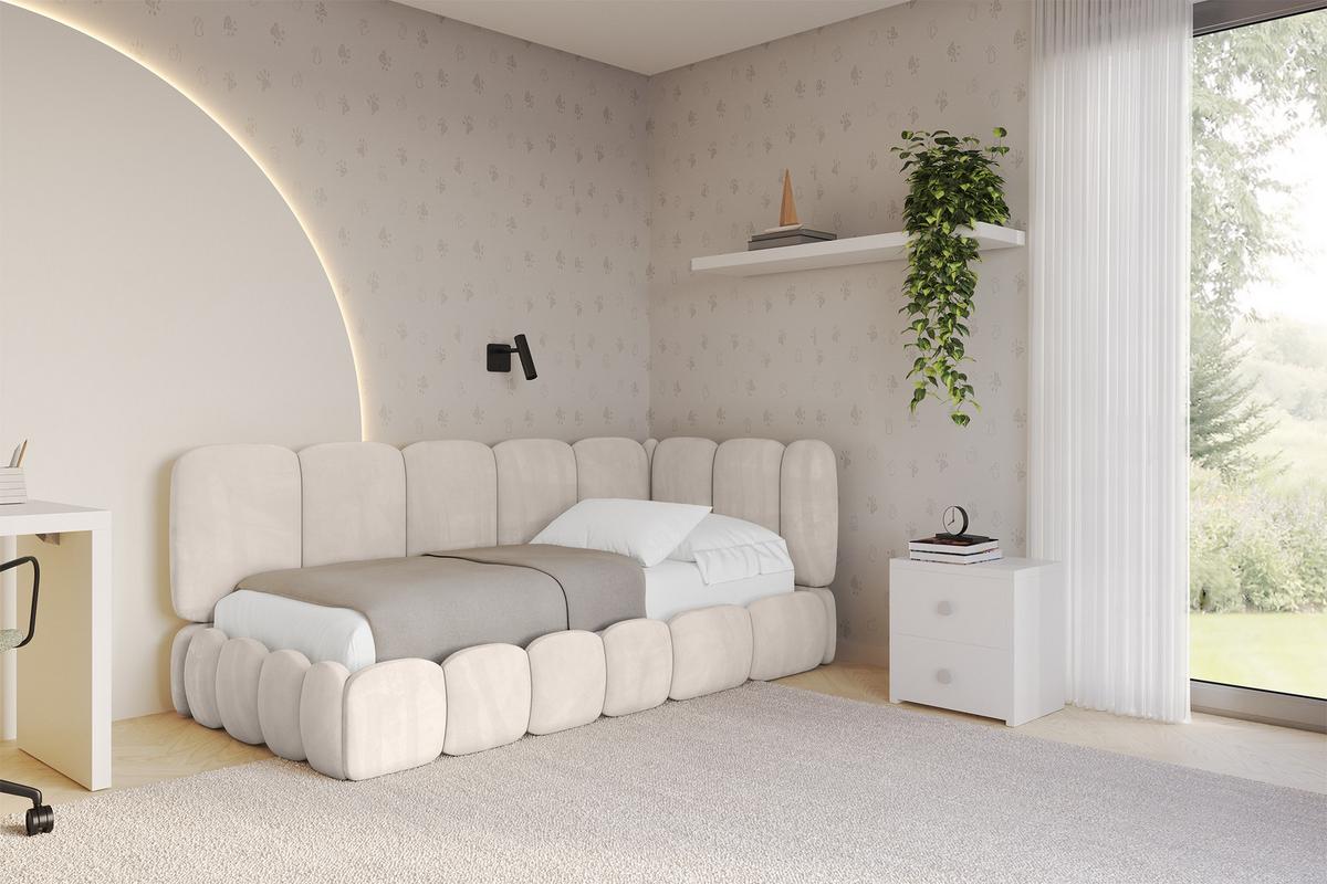 EINZELLBETT Jugendbett mit Bettkasten, Links - AVRY 80x200 Beige - Ecru, Holzwerkstoff/Textil (80/200cm) - ALTDECOR