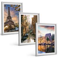 BILDER SET 3er Set - 40x60 cm Silberner Rahmen - Eiffelturm Venedig Amsterdamer Kanäle - Silberfarben, Kunststoff (40/60cm) - TULUP