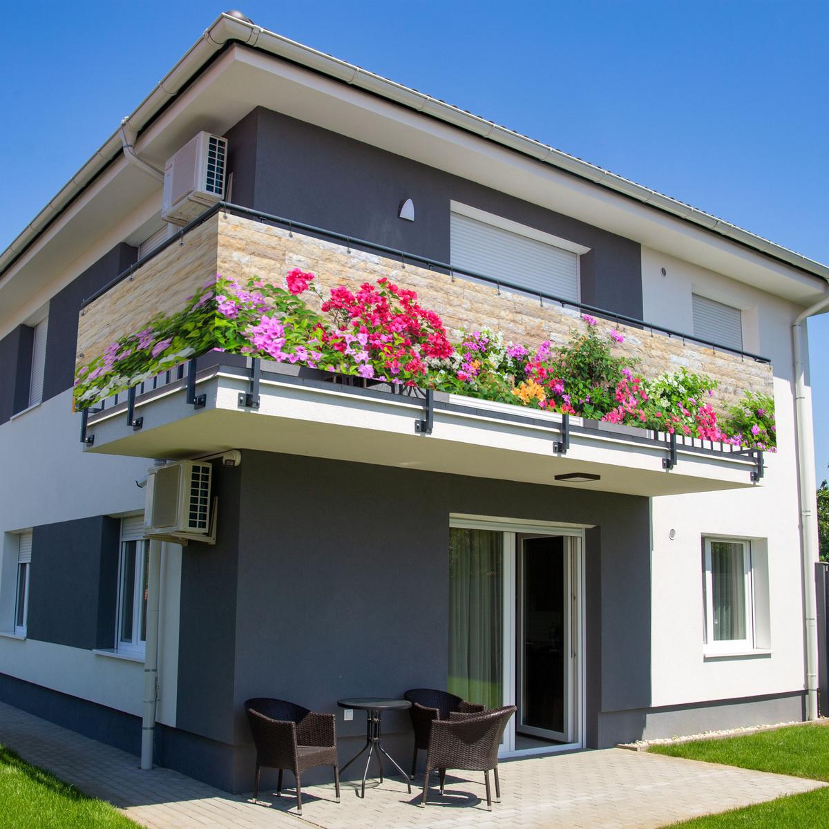 BALKON-SICHTSCHUTZ Blumen - Pflanzen - Blätter - Steine Balkon Deko 500x75 cm - Pink, Kunststoff (500/75cm) - MuchoWow