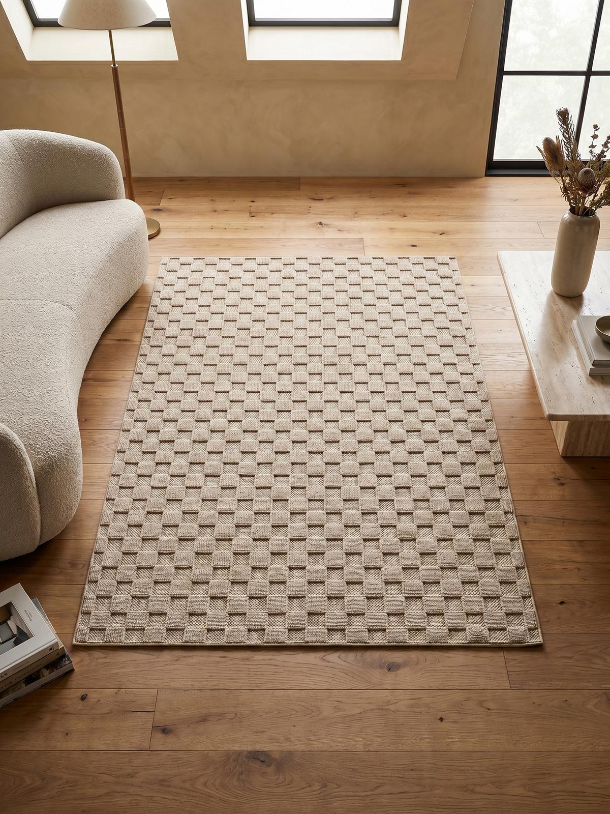 TEPPICH Flachgewebe LANGAU in Beige, mit Schachbrettmuster, 140 x 200 cm - Beige, Textil (140/200cm) - KADIMA DESIGN