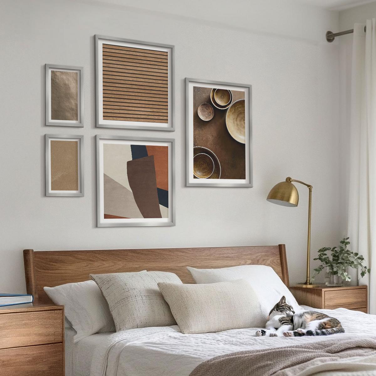 BILDER SET 5er Set - 50x50 cm & 20x30 cm & 40x60 cm Silberner Rahmen - Moderne Steinstrukturen - Silberfarben, Kunststoff (40/60cm) - TULUP