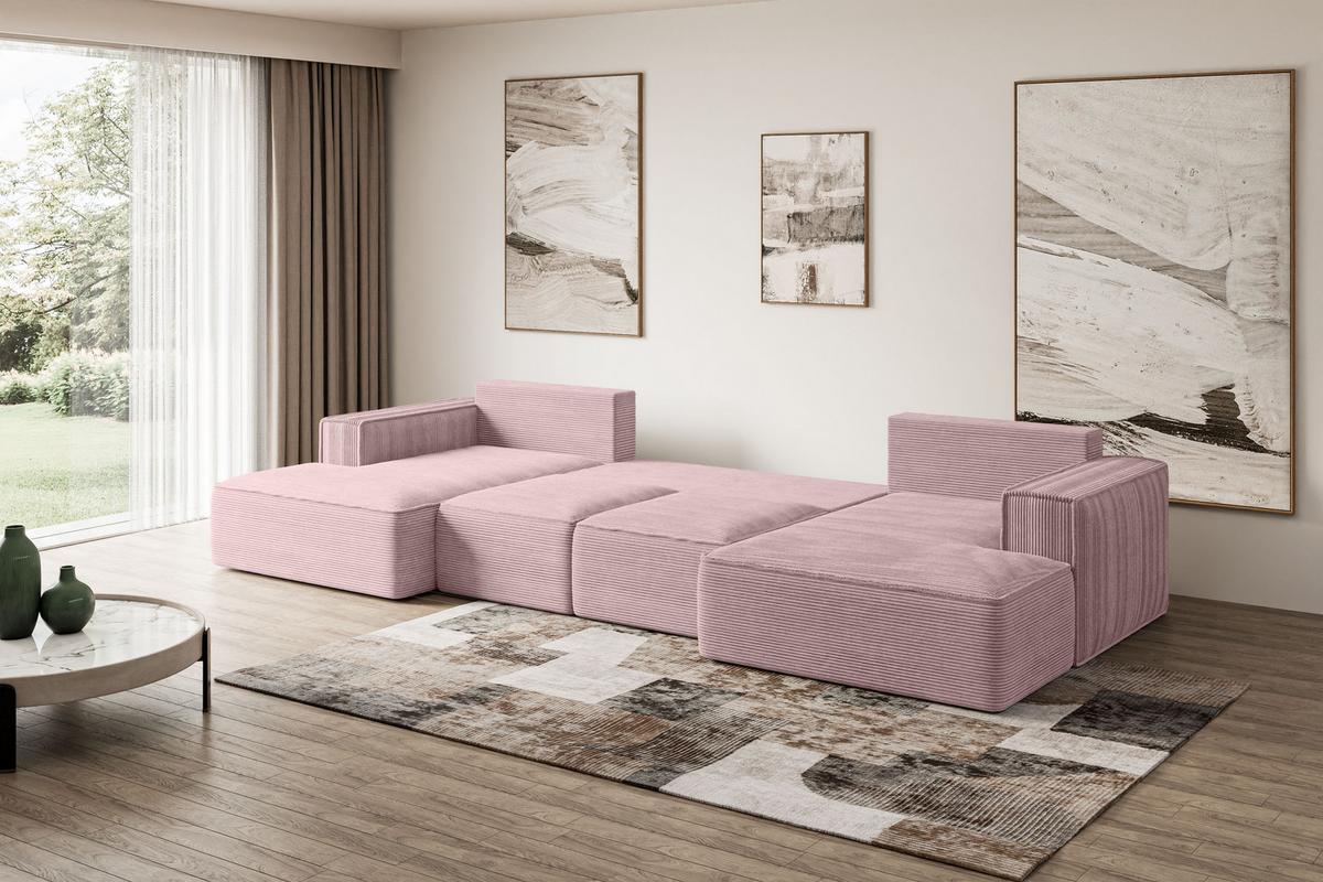 WOHNLANDSCHAFT mit Schlaffunktion und Bettkasten SIERRA-U-S - 349x161x87 cm Rosa Cord - Schwarz/Rosa, Holzwerkstoff/Kunststoff (349/87/161cm) - ALTDECOR