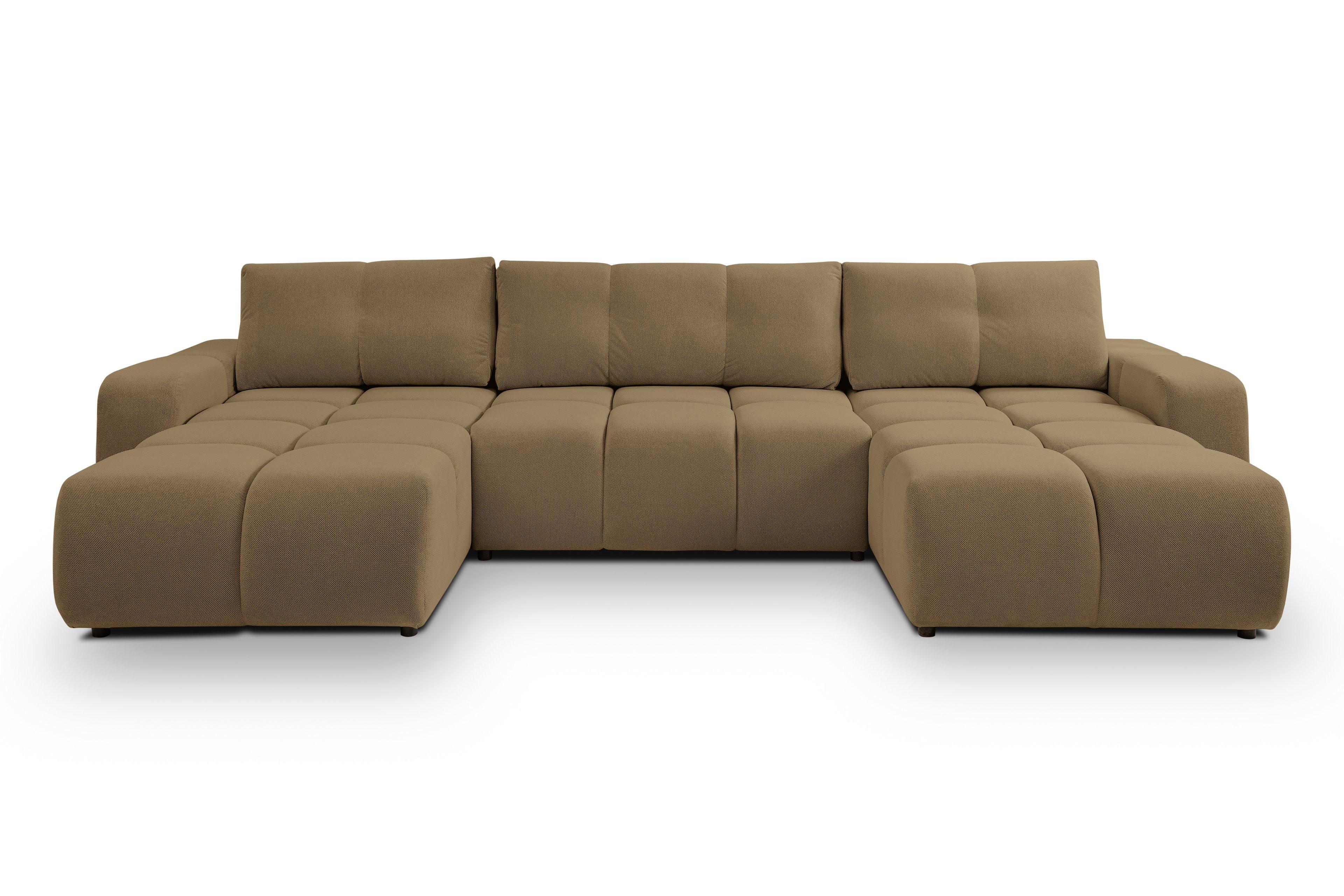 WOHNLANDSCHAFT DUCA U Beige Jersey mit Schlaffunktion - Beige, Holz (359/88/177cm) - MASSENO