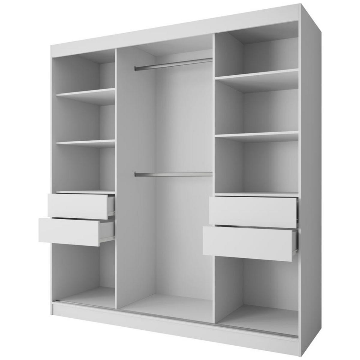 SCHWEBETÜRENSCHRANK Gaja II 200/216/61 weiß mit Spiegel und Schubladen - Weiß, Holzwerkstoff (200/216/61cm) - Beautysofa