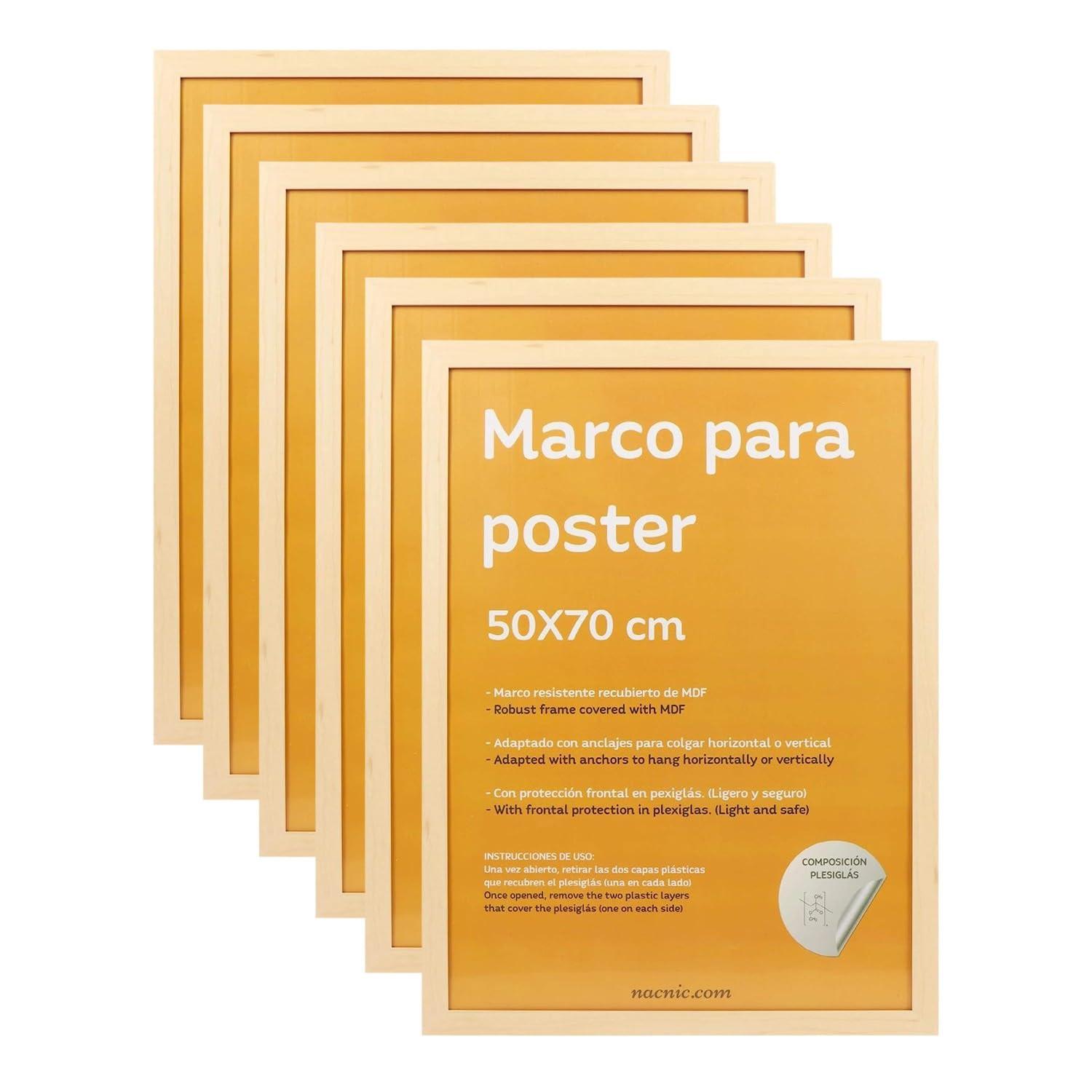 RAHMEN Set mit 6 aus MDF und Acrylglas Schutz und Aussteller für Fotografien, Bilder, Poster, Gemälde, Dekoration für Haus Farbe Hellholz 50X70 cm - Beige, Holz (50/3cm) - Nacnic