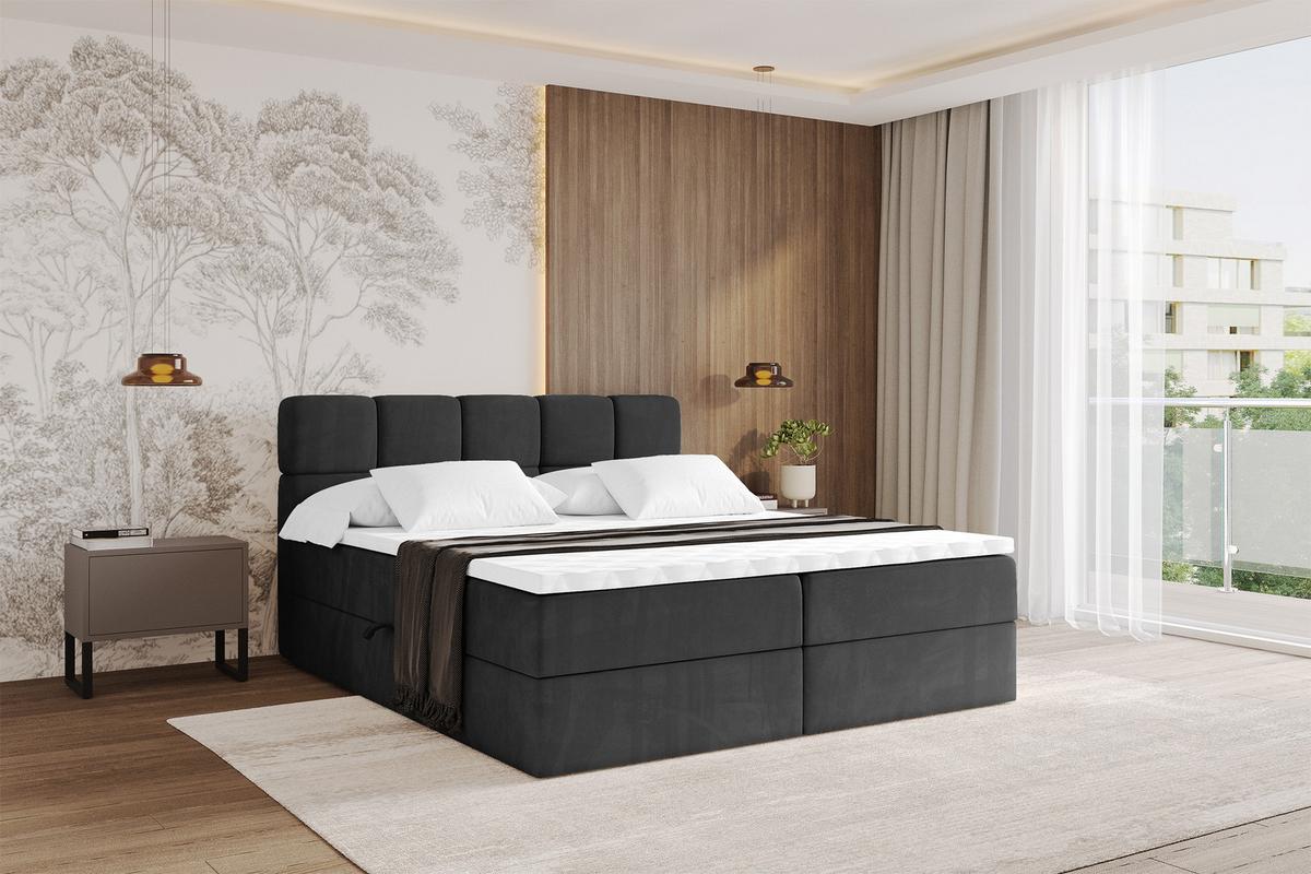 BOXBETT mit Matratze H3 - FAMA - 160x200 cm Schwarz Casablanca - Schwarz, Holzwerkstoff (160/200cm) - ALTDECOR