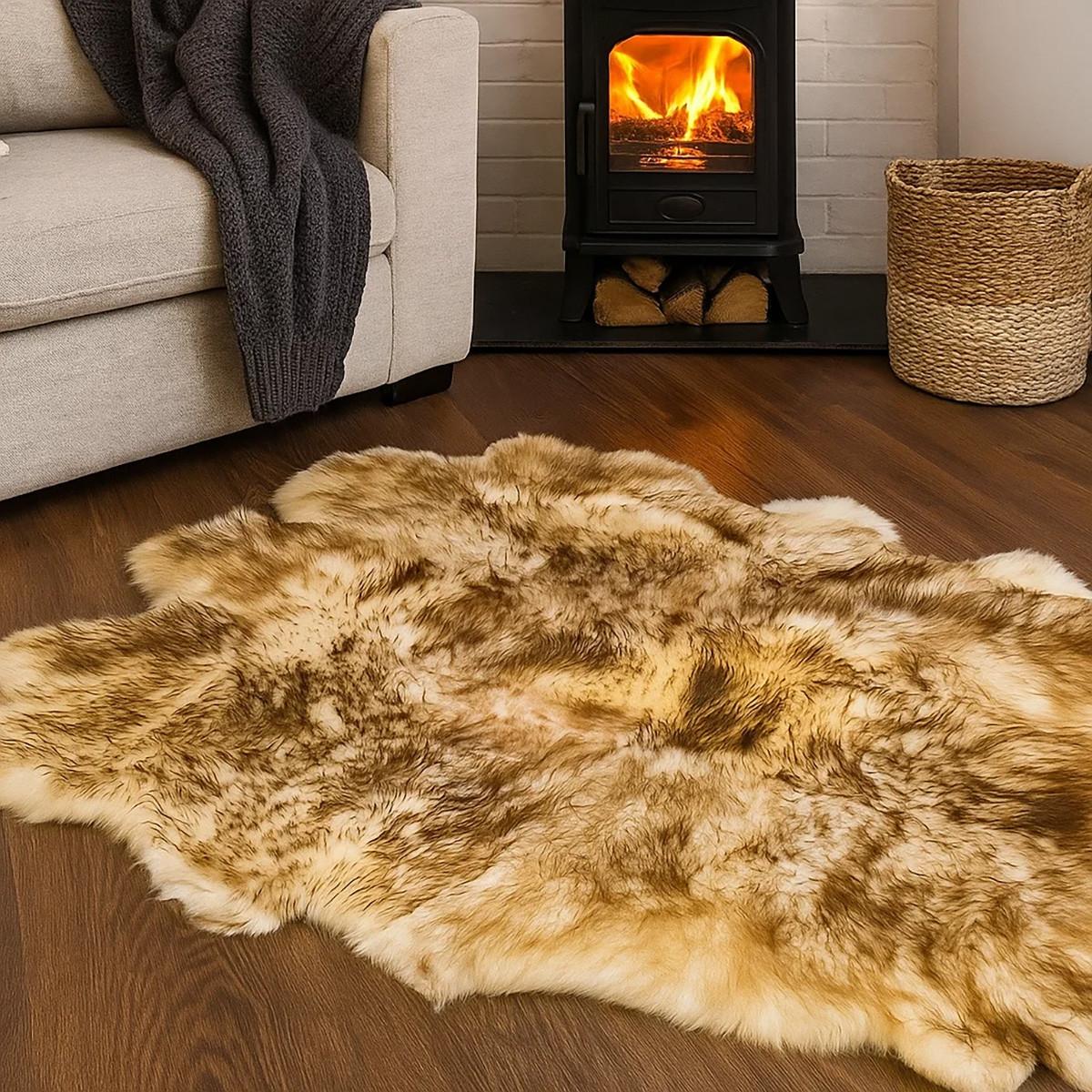 TEPPICH Schaffell-Decke 6-teilig Naturweiß/Naturbraun 190/160 cm - Braun/Weiß, Fell (160/190cm) - Provellus