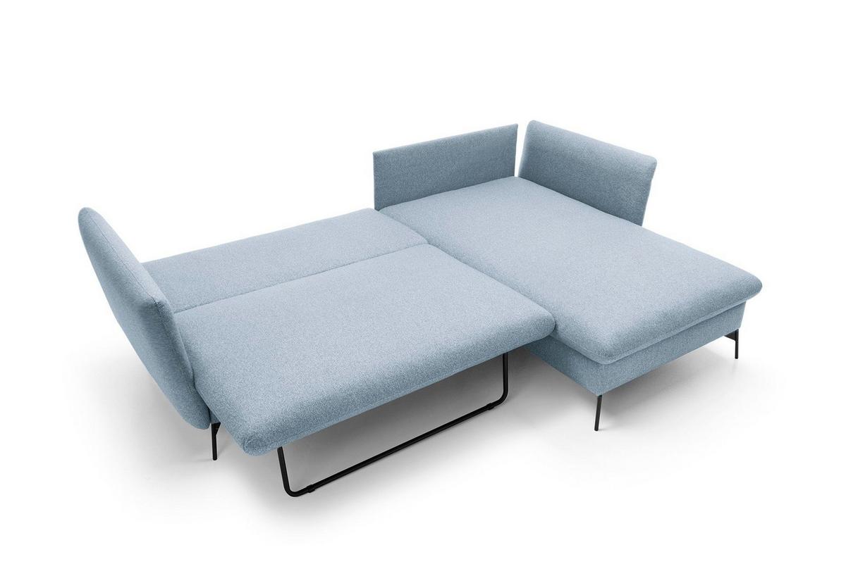 ECKSOFA FERRO Blau Geflochtener Stoff mit Schlaffunktion - Blau, Holz (258/167cm) - MASSENO