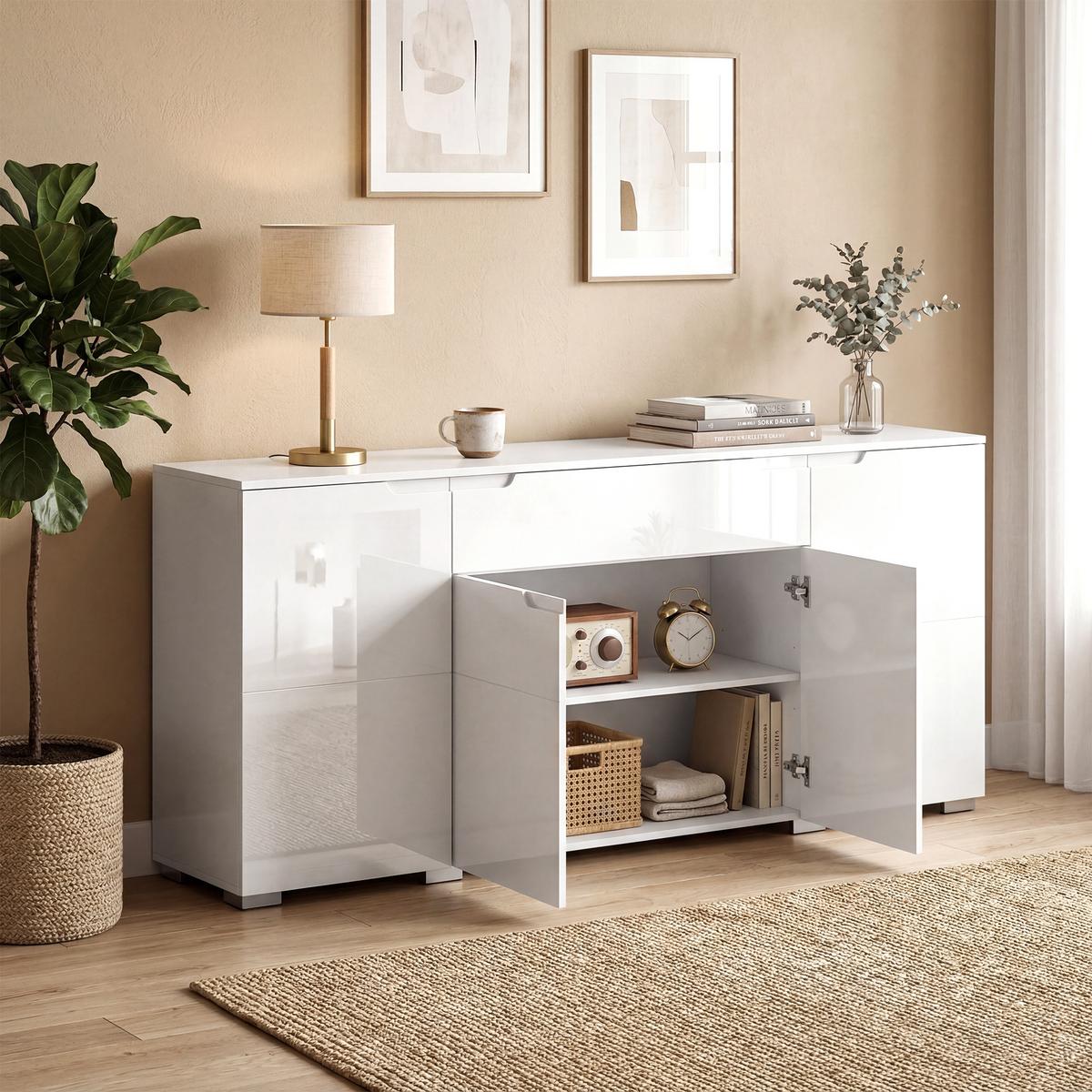 SIDEBOARD MDF Weiß Hochglanz - Weiß Hochglanz, Holzwerkstoff (40/80/180cm) - HOMCOM
