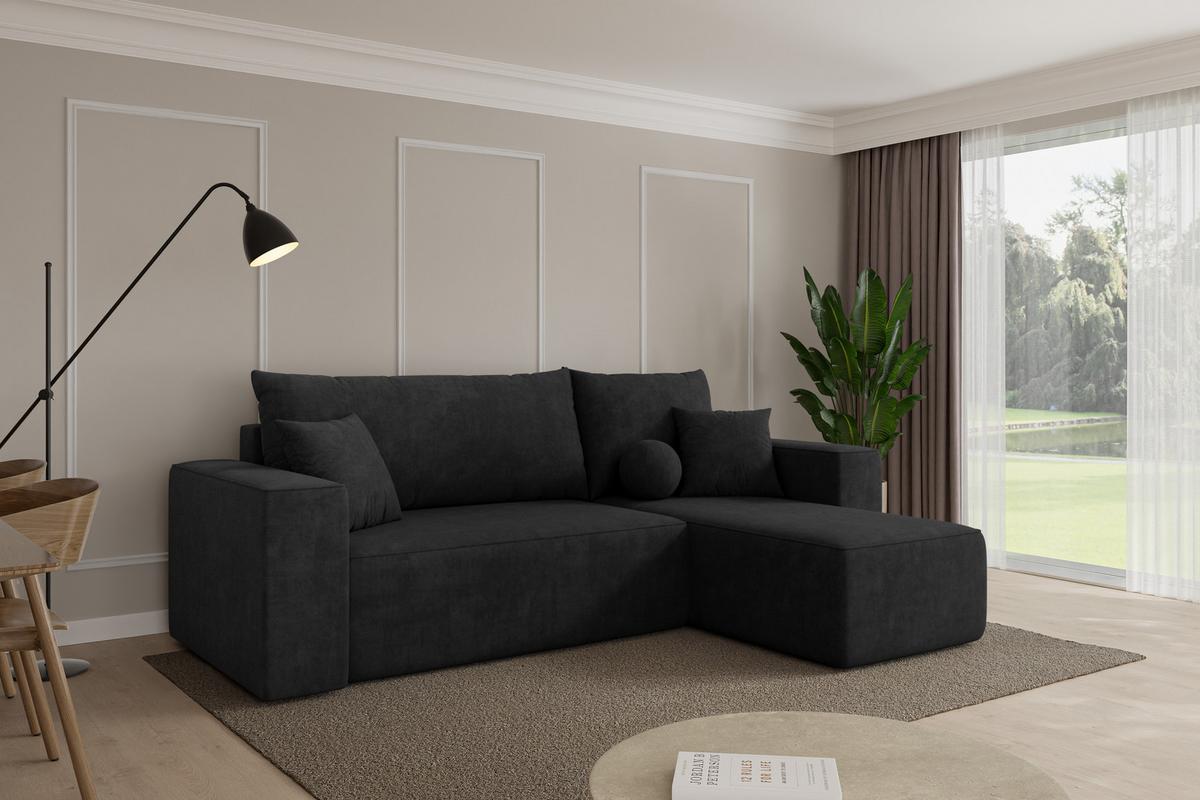 ECKSOFA mit Schlaffunktion Ottomane Rechts SENO-L 249x139x85 Schwarz Velours - Schwarz, Holzwerkstoff/Kunststoff (249/139cm) - ALTDECOR