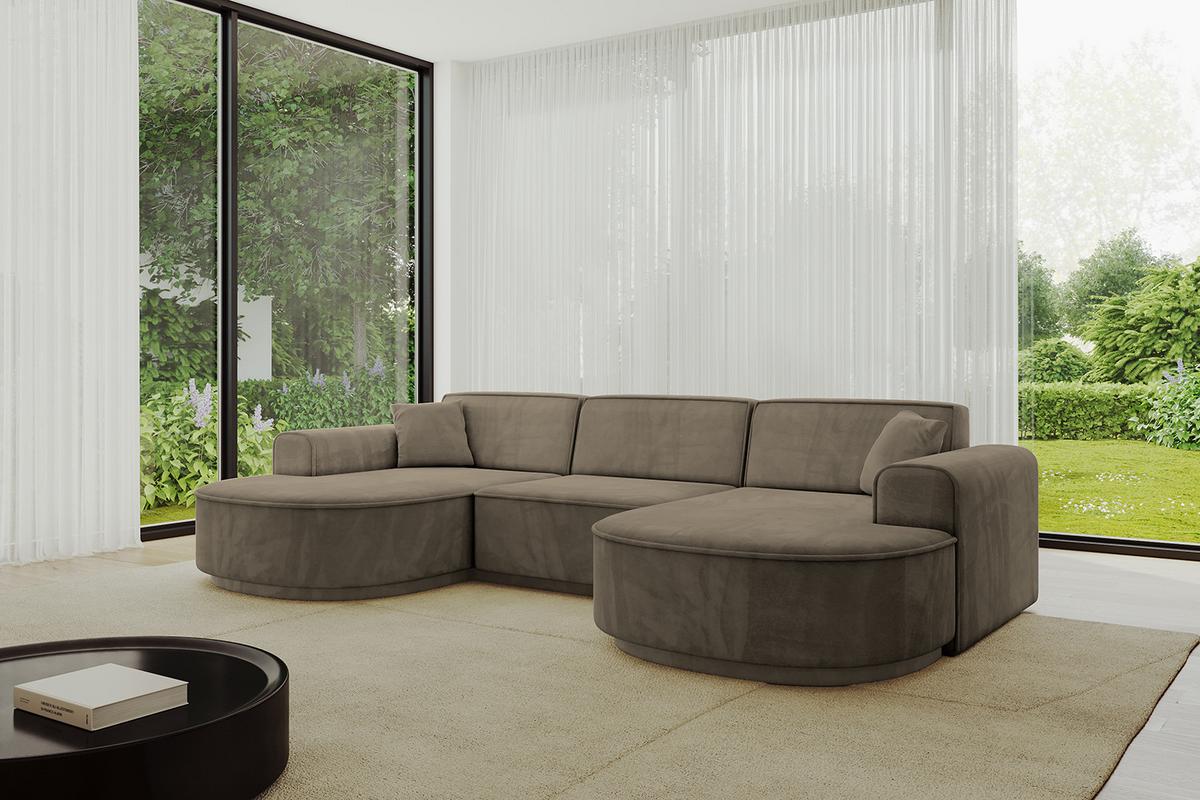 WOHNLANDSCHAFT MARI-U1-v3 - 303x171x83 cm Dunkelbraun Velours - Dunkelbraun/Schwarz, Holzwerkstoff/Kunststoff (303/83/171cm) - ALTDECOR