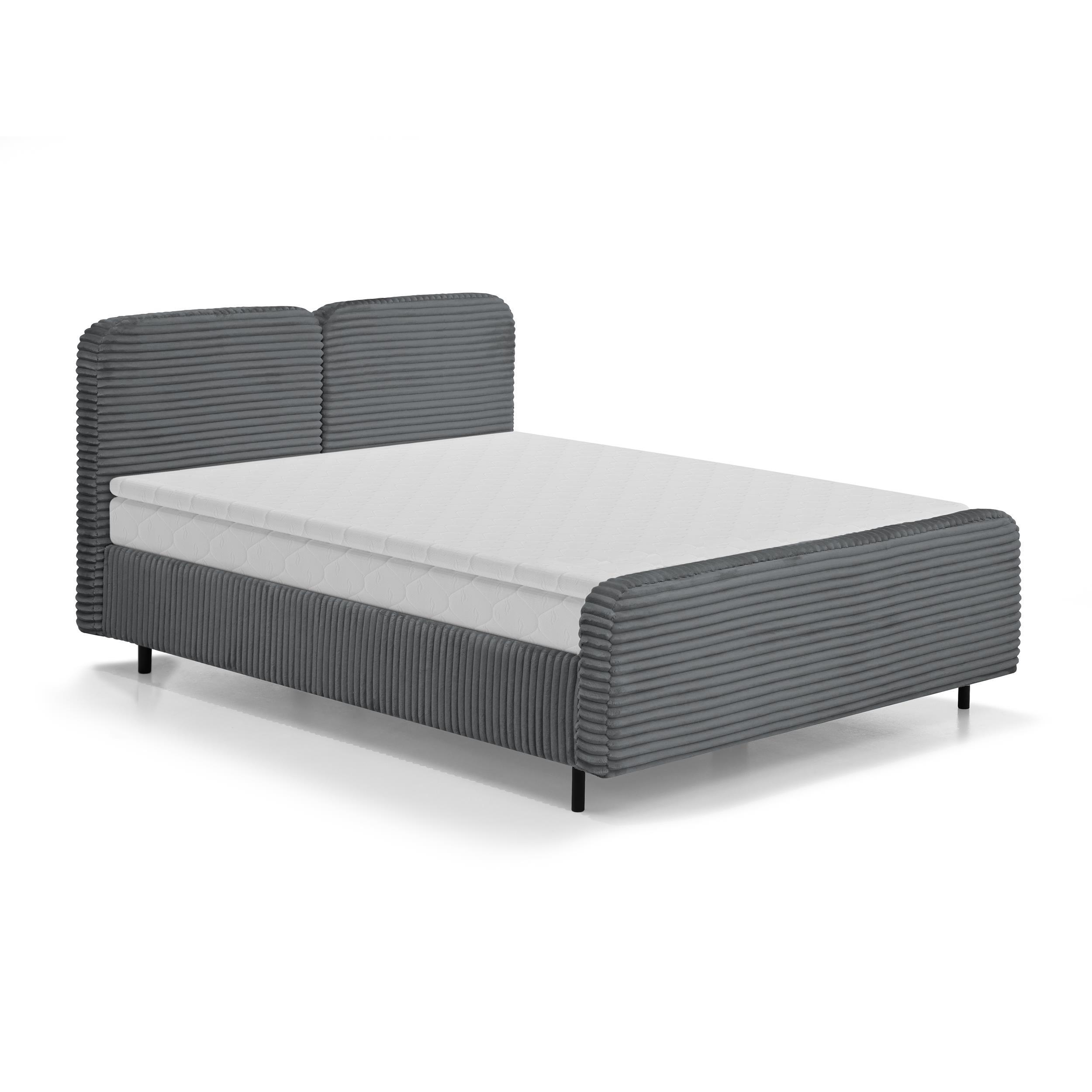 POLSTERBETT Lea mit Matratze und Topper, 140x200, Dunkelgrau - Dunkelgrau/Schwarz, Textil (140/200cm) - Beautysofa