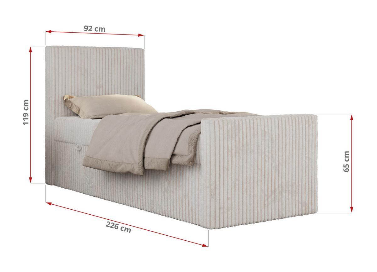 JUGENDBETT TILIO DUO 90/200 - Beige Cord - H4 - Links Seite - Beige, Textil (90/200cm) - MKS