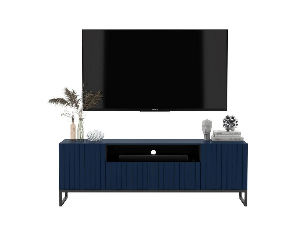 TV-SCHRANK Elpis2 Marineblau Matt mit Metallrahmen Glamour 150 cm - Blau/Schwarz, Holzwerkstoff/Metall (150/51.5/36.5cm) - Meble Lindner
